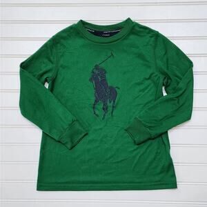 Polo Ralph Lauren Performance Boys Long Sleeve Shirt Size 6 Green/Navy